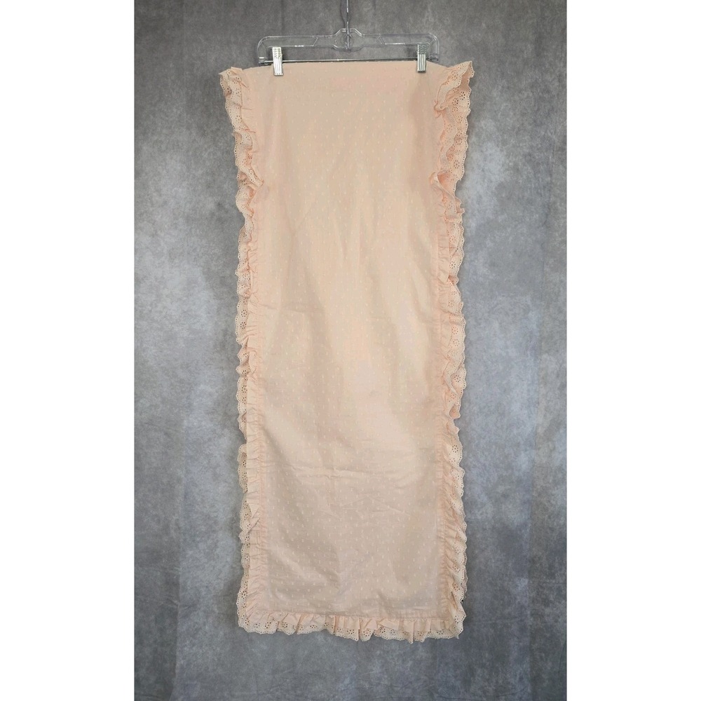 SHABBY CHIC Pink Table Runner Eyelet Lace Trim w Ruffles 16x90" Farmhouse